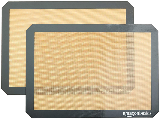 Rectangular Silicone, Non-Stick Reusable, Food Safe Baking Mat, Pack of 2, 16.5" X 11.6", New Beige/Gray